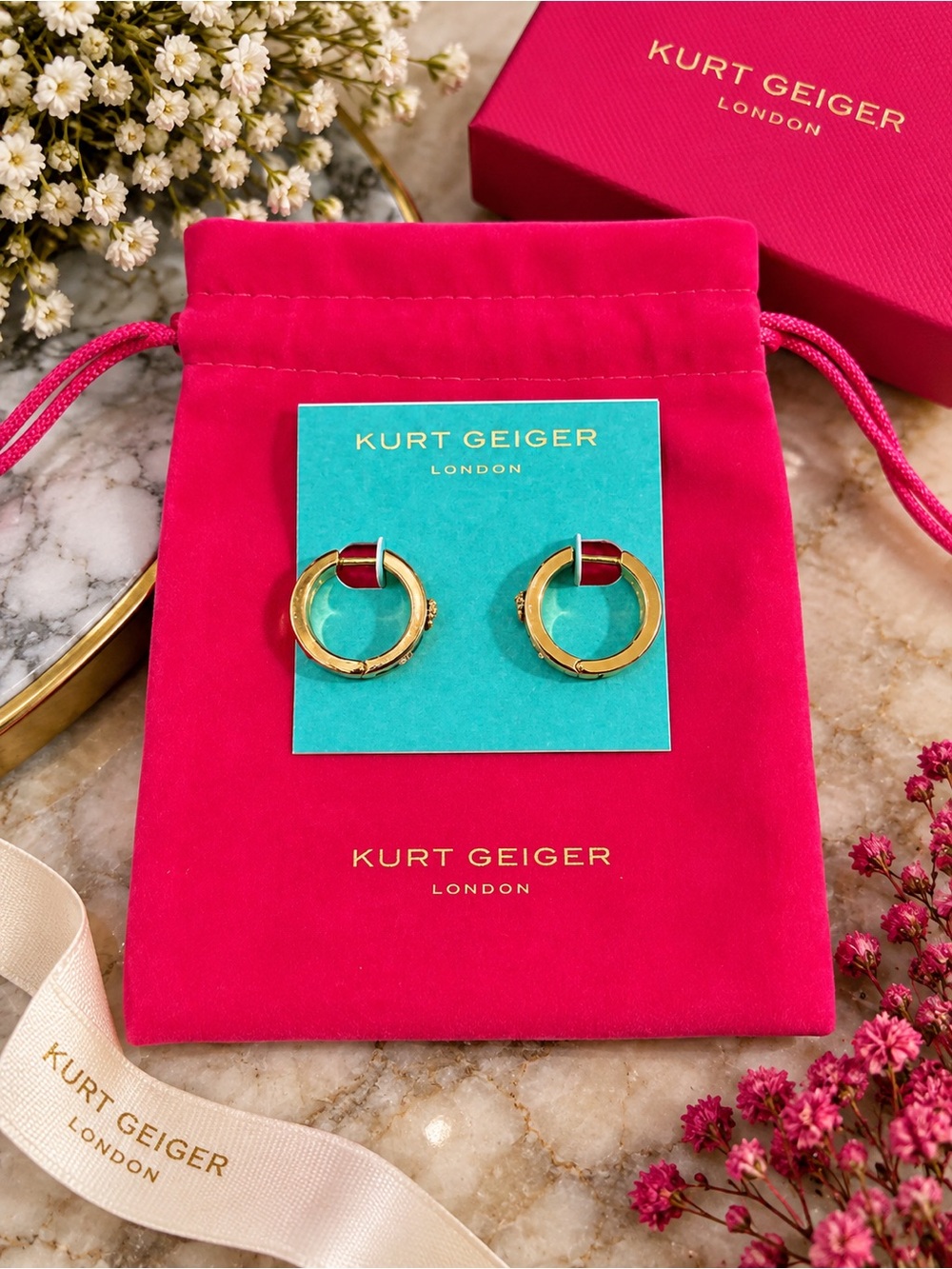Kurt Geiger black and gold hoops